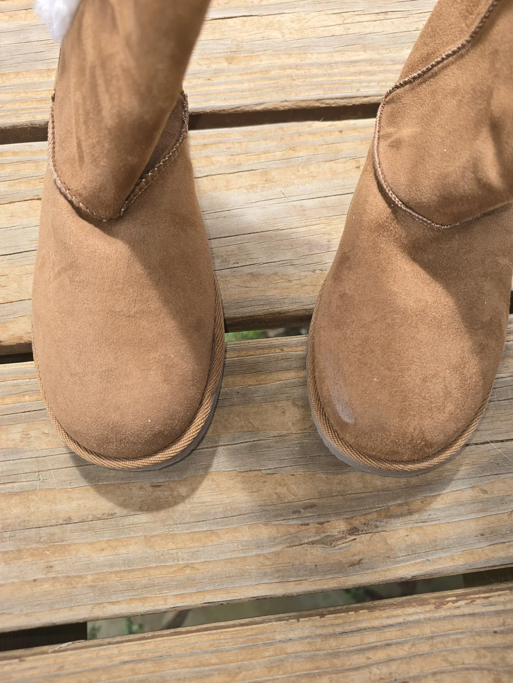 Airwalk Tan Faux-Suede Ankle Boots with White Faux-Fur Cuff
